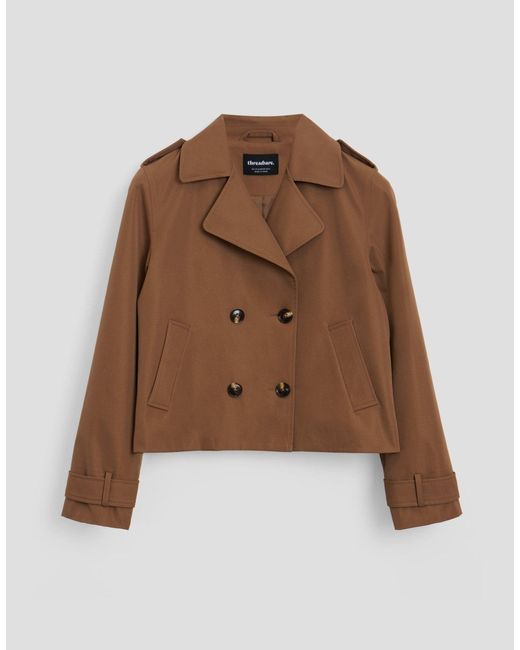 Threadbare Blue Double Breasted Cropped Trench Coat