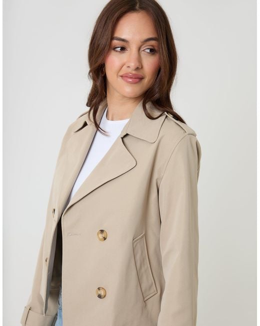 Threadbare Blue Double Breasted Cropped Trench Coat