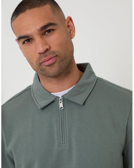Threadbare Gray Quarter Zip Long Sleeve Polo Sweatshirt for men