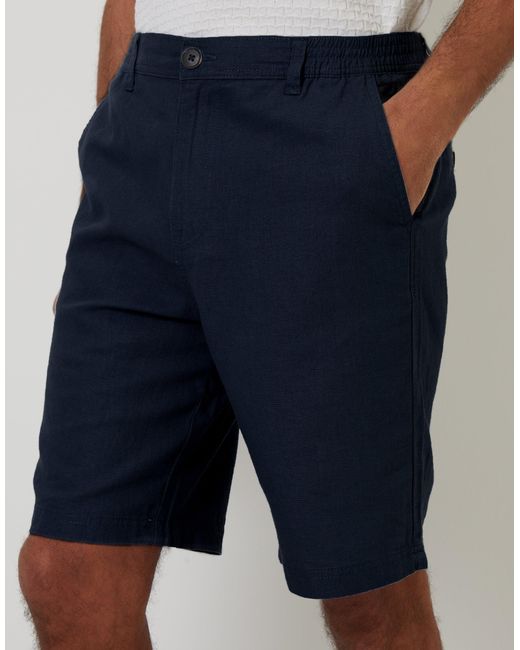 Threadbare Blue Linen Blend Shorts for men