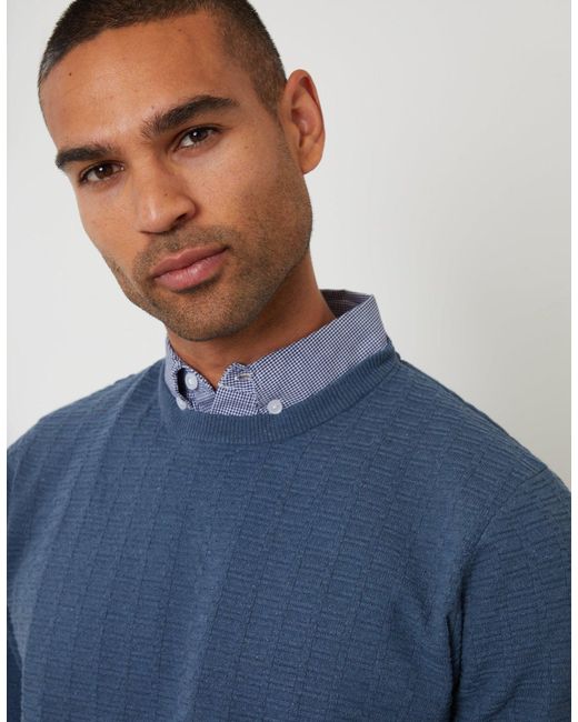 Threadbare Blue Mock Shirt Textured Knitted Jumper for men