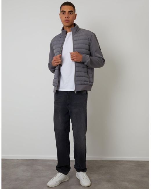 Threadbare Gray Quilted Hybrid Funnel Neck Jacket for men