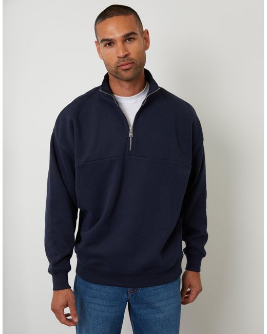 Threadbare Blue Relaxed Fit Half Zip Sweatshirt for men
