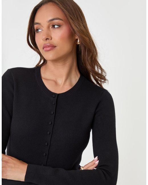 Threadbare Black Crew Neck Compact Knitted Cardigan