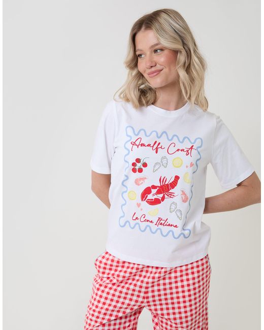 Threadbare White Petite Amalfi Coast Print Pure Cotton Pyjama Set