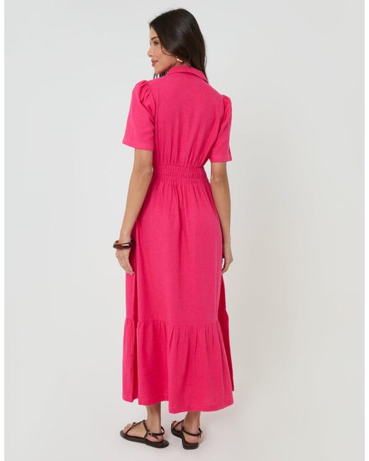 Threadbare Pink Tiered Linen Blend V Neck Maxi Dress