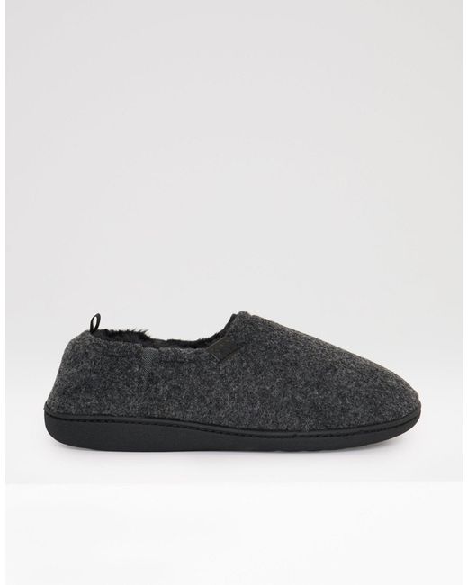 Threadbare Black Elasticated Faux Fur Lined Slippers for men