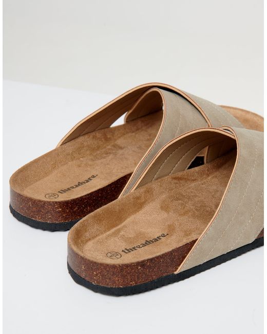 Threadbare Natural Faux Suede Cross Strap Sandals for men