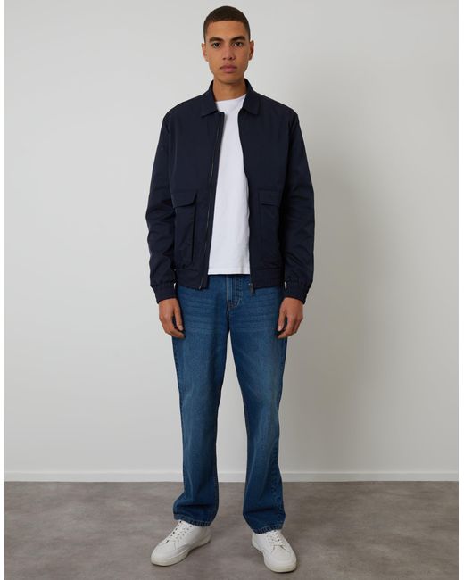Threadbare Blue Showerproof Patch Pocket Zip Up Collared Jacket for men