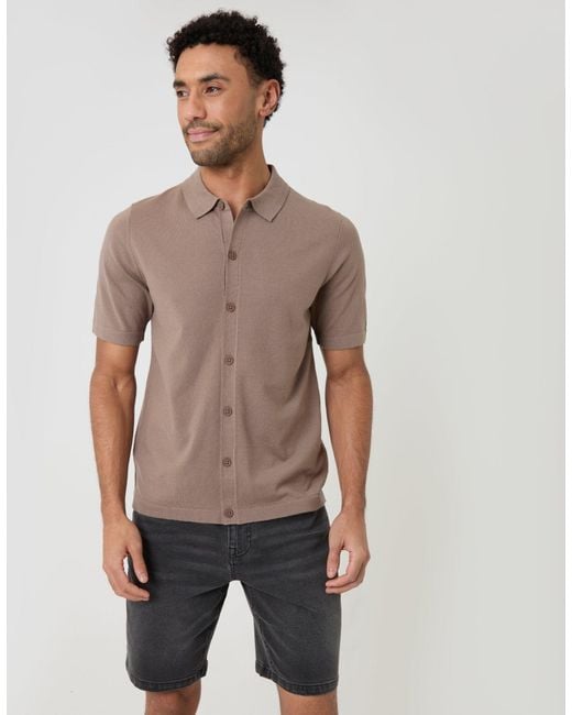 Threadbare Gray Knitted Short Sleeve Shirt for men