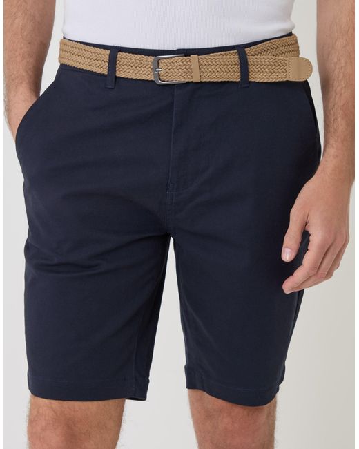 Threadbare Blue Belted Chino Shorts for men