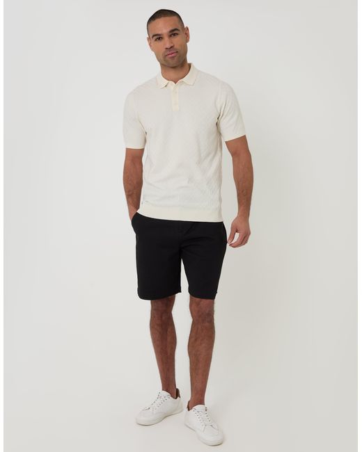 Threadbare White Basket Stitch Knitted Polo for men