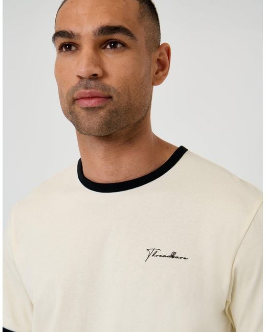 Threadbare White Script Cotton Ringer T-Shirt for men
