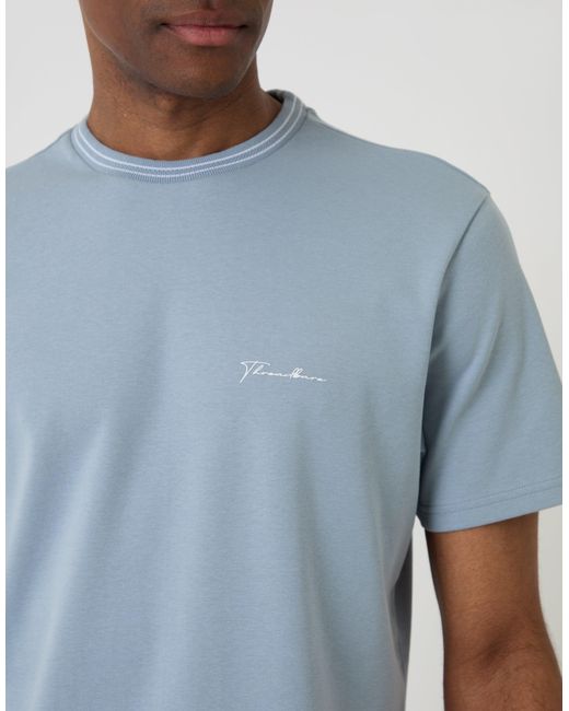 Threadbare Blue Cotton Crew Neck Script T-Shirt for men