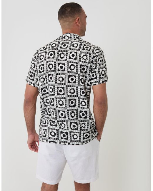 Threadbare White Geometric Sun Print Short Sleeve Shirt for men