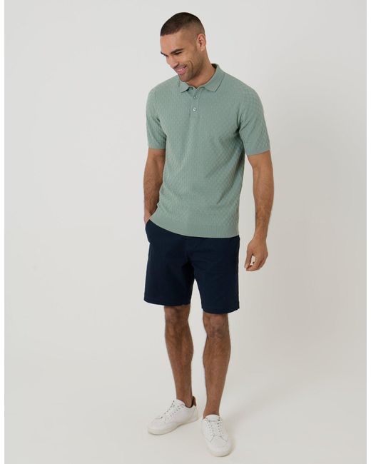 Threadbare Green Basket Stitch Knitted Polo for men