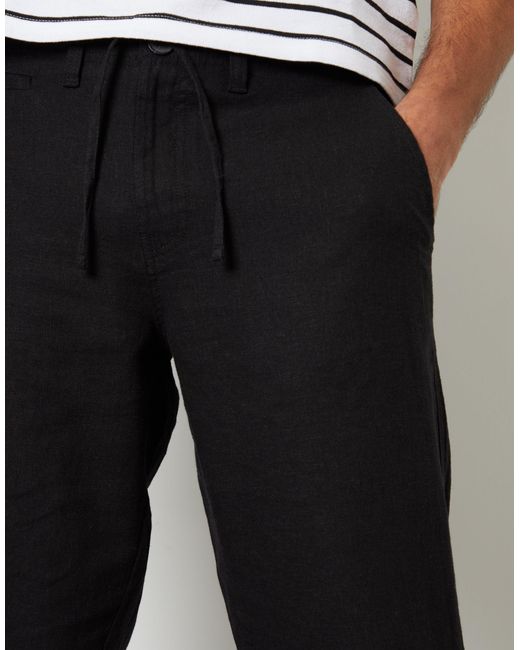 Threadbare Black Linen Blend Trousers for men