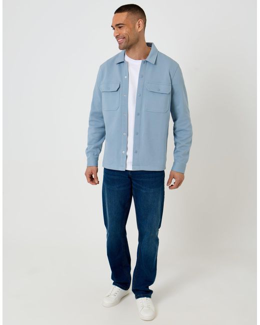 Threadbare Blue Pique Popper Fastening Shacket for men