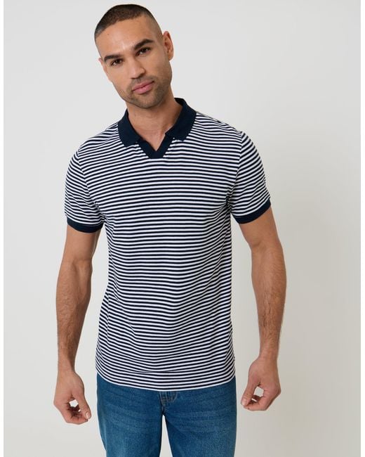 Threadbare Blue Open Neck Collar Polo Shirt for men