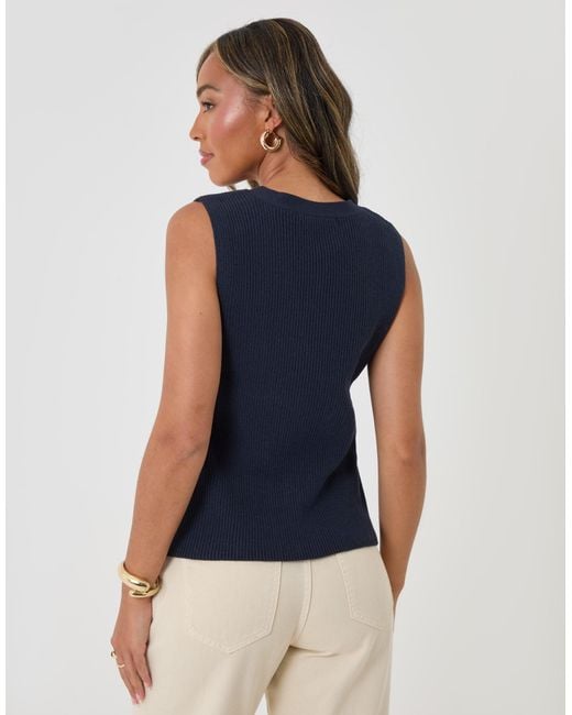 Threadbare Blue Ribbed Longline Waistcoat