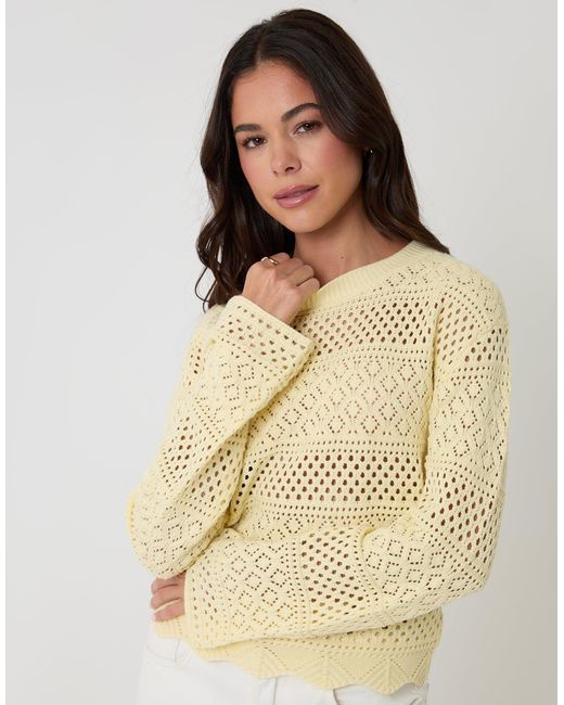 Threadbare Natural Long Sleeve Pointelle Crochet Knit Jumper