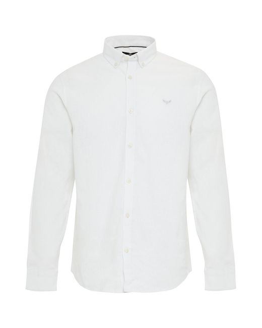 Threadbare White Long Sleeve Linen Blend Shirt for men