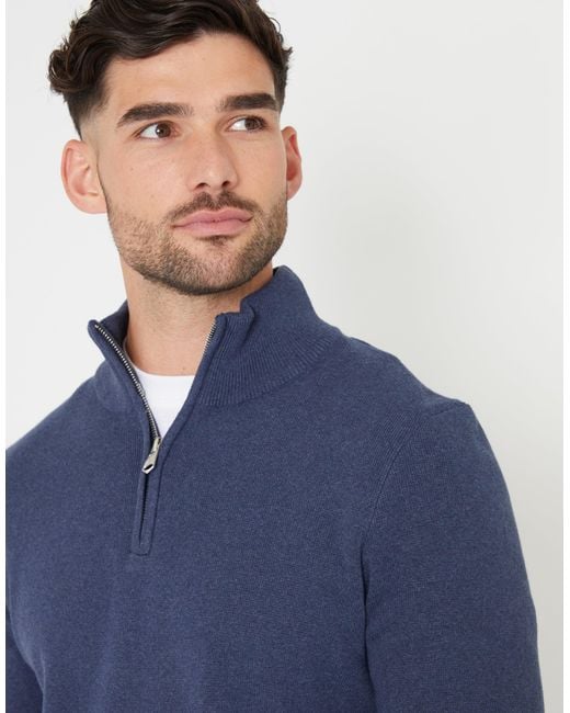 Threadbare Blue Knitted Quarter Zip Jumper for men
