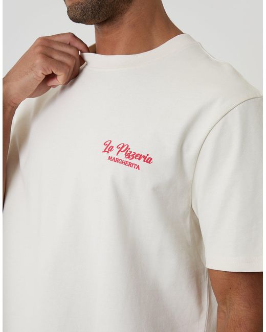 Threadbare White Relaxed Fit Pizzeria Peached Cotton T-Shirt for men