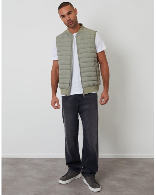 Threadbare Green Quilted Hybrid Gilet for men