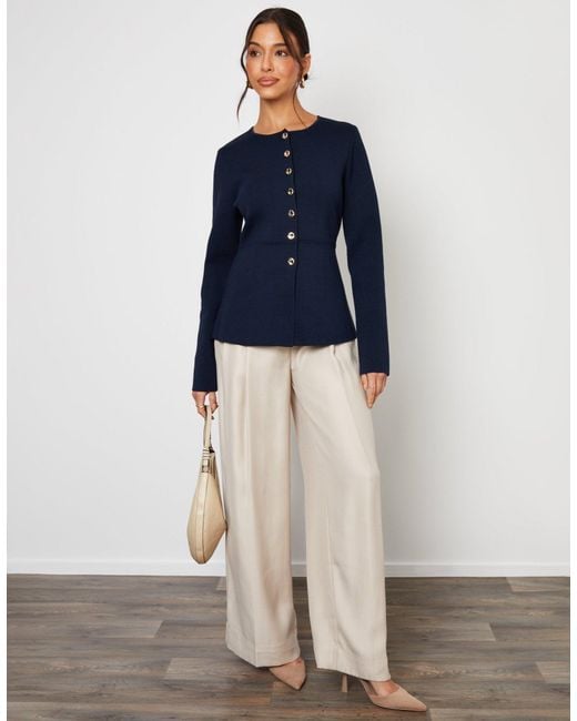 Threadbare Blue Cinched Knitted Button Up Cardigan