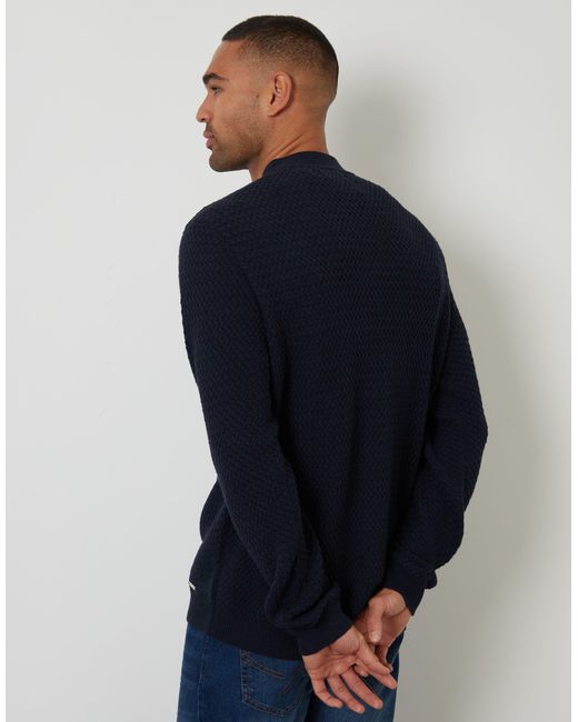 Threadbare Blue Basket Stitch Cardigan for men