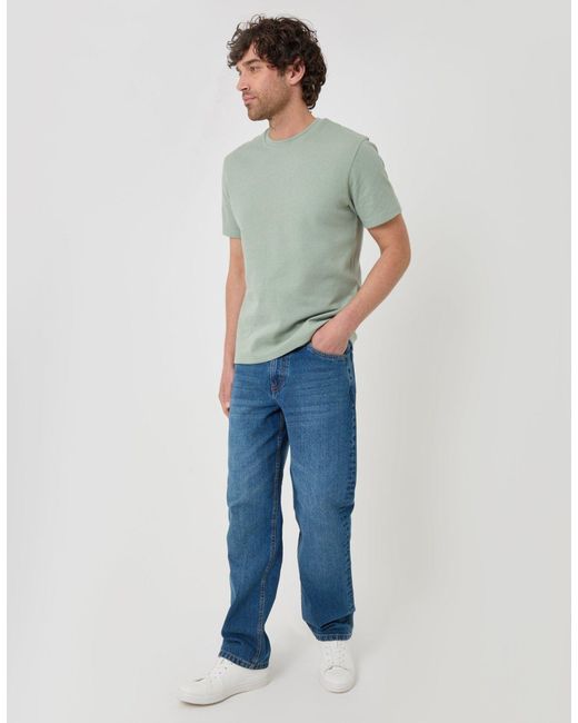 Threadbare Green Textured Crew Neck T-Shirt for men