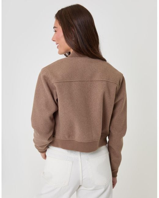 Threadbare Brown Petite Faux Wool Bomber Jacket