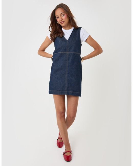 Threadbare Blue Denim V-Neck Mini Dress
