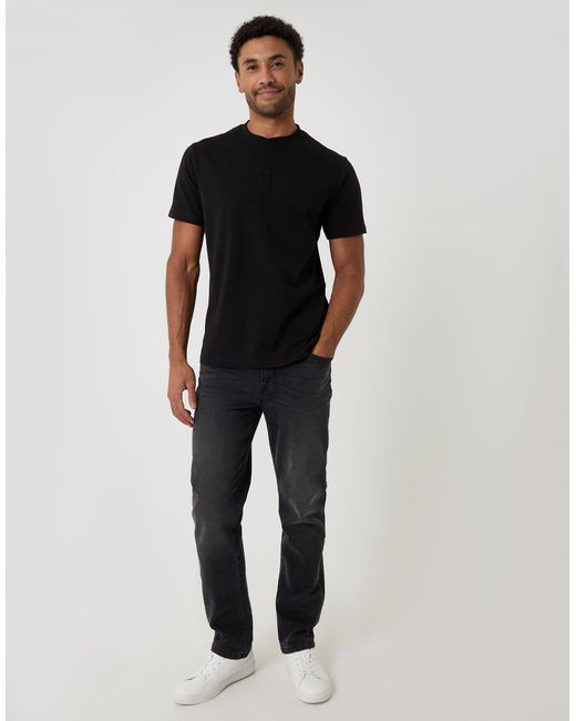 Threadbare Black 2 Pack Cotton Grandad Collar T-Shirts for men