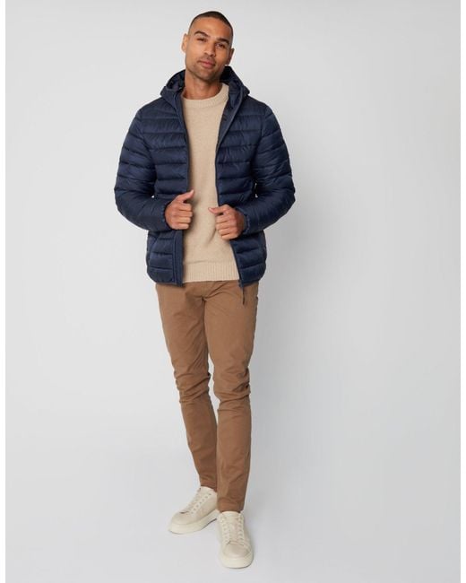 Threadbare Blue Matte Finish Padded Hooded Jacket for men