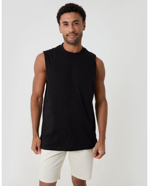 Threadbare Black Relaxed Fit Cotton Crew Neck Vest for men