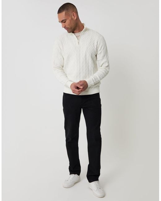 Threadbare White Cable Knit Quarter Zip Jumper for men