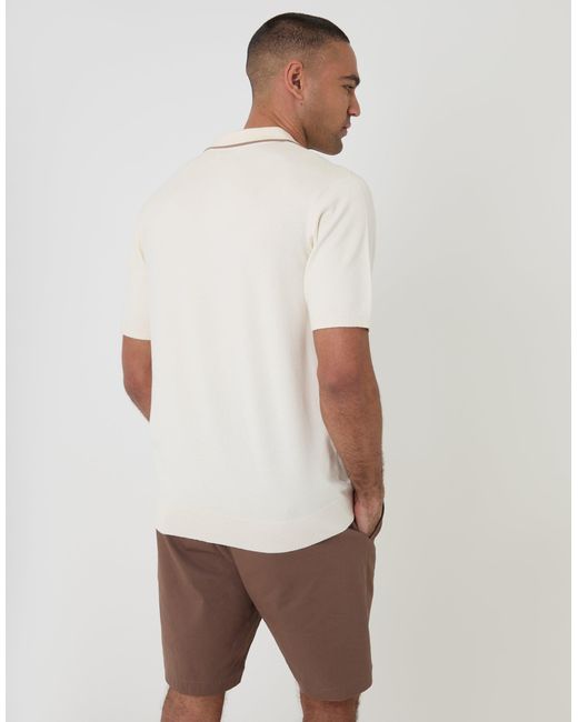 Threadbare White Knitted Contrast Tipping Trophy Neck Polo for men