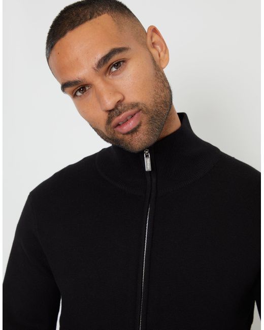 Threadbare Blue Zip-Through Funnel Neck Knitted Cardigan for men