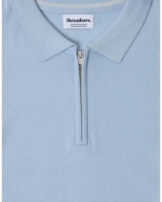 Threadbare White Quarter Zip Knitted Polo for men