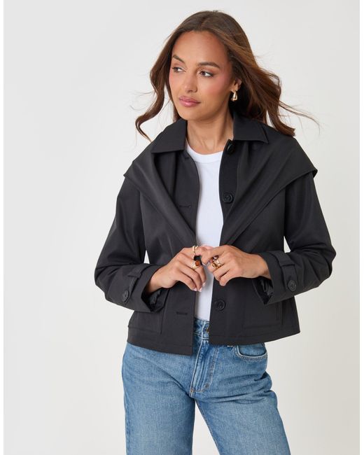 Threadbare Blue Scarf Detail Cropped Trench Coat