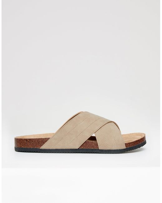 Threadbare Natural Faux Suede Cross Strap Sandals for men