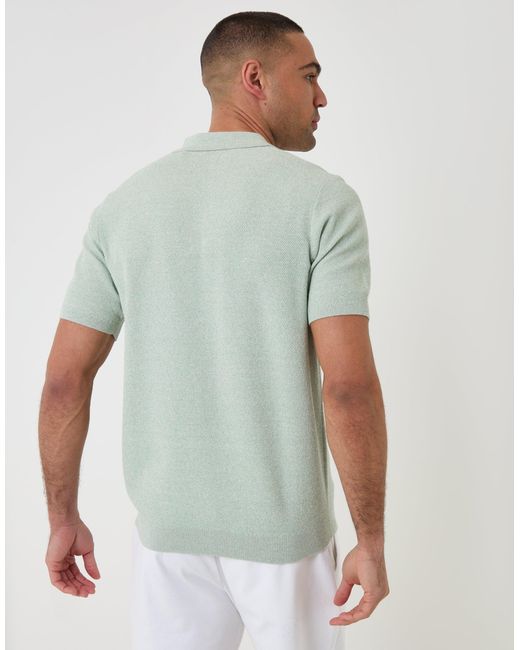 Threadbare Green Moss Stitch Knitted Polo for men