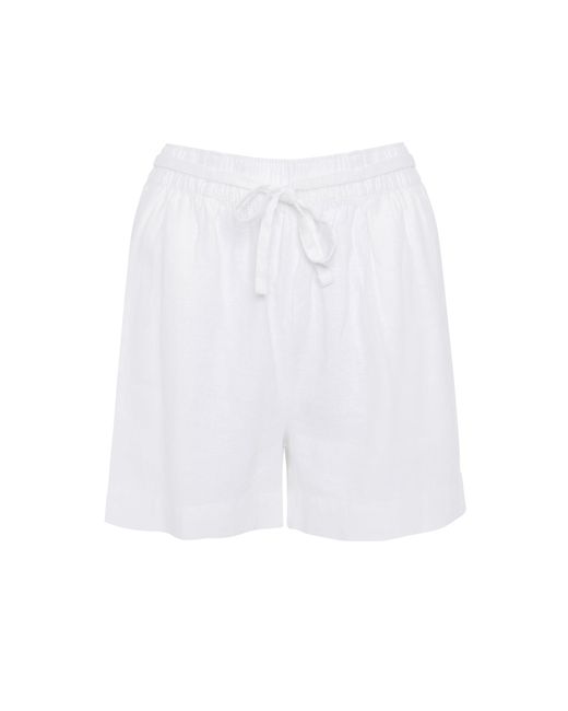 Threadbare Blue Linen Blend Tie Waist Shorts