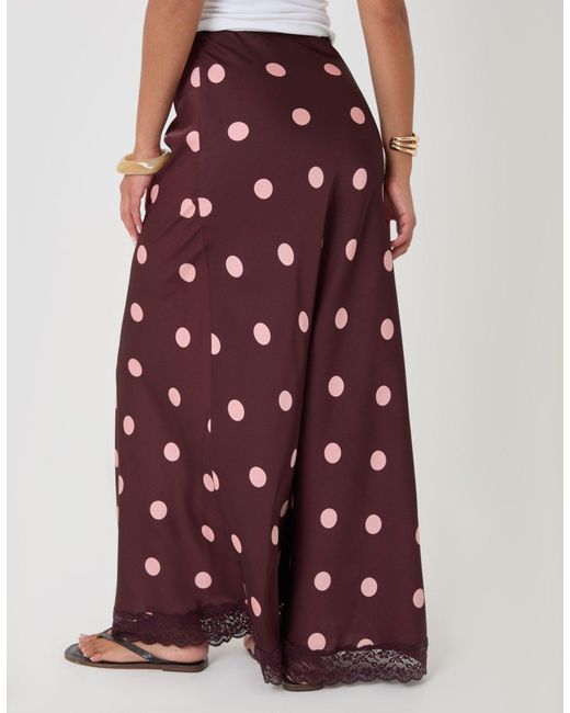Threadbare Red Petite Satin Lace Trim Maxi Skirt