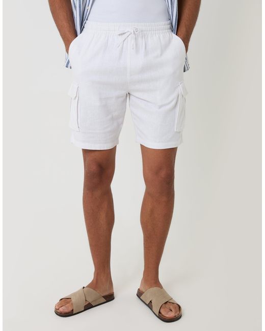 Threadbare Blue Linen Blend Cargo Shorts for men