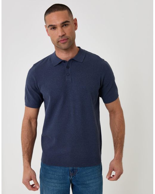Threadbare Blue Moss Stitch Knitted Polo for men