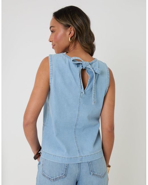 Threadbare Blue Denim Tie-Back Shell Top
