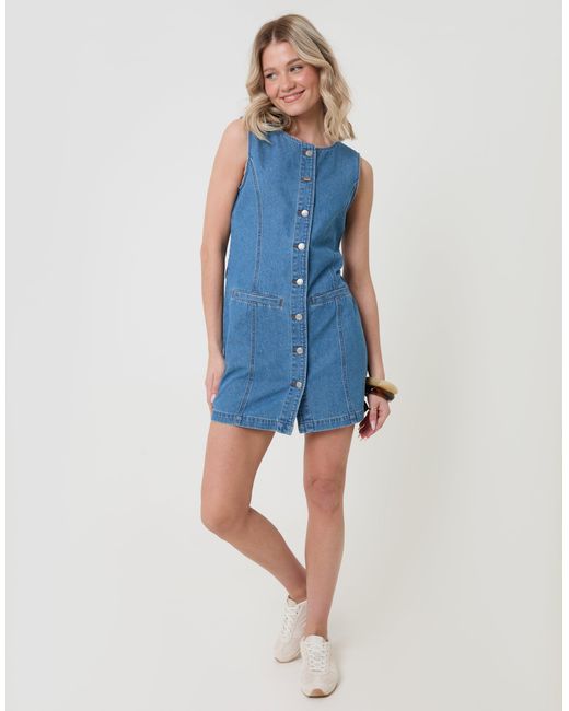 Threadbare Blue Denim Pinafore Mini Dress